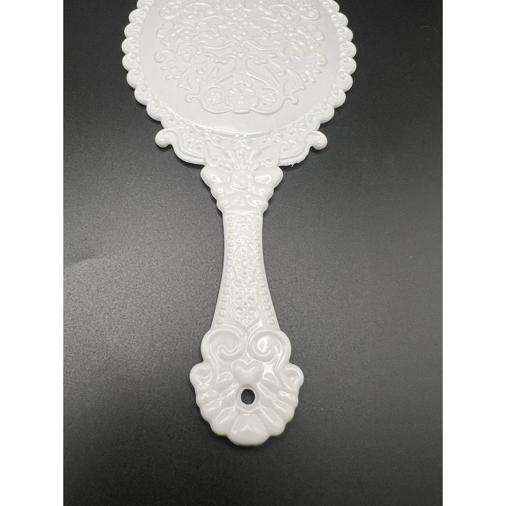 Vintage Style White Plastic Hand Mirror Vanity Makeup Ornate Victorian